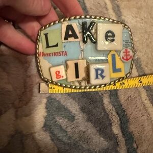 Lake Girl belt buckle 4 x 3 inch fits onto a 1 1/2 inch belt you supply
